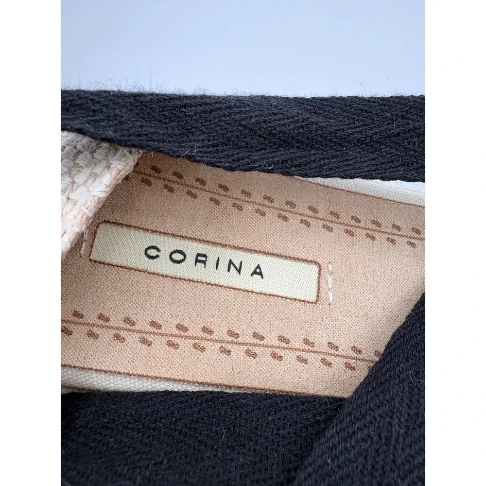 Corina Womens Espadrille Wedge Sandals Beige Black Ribbon Ankle Tie Size 40